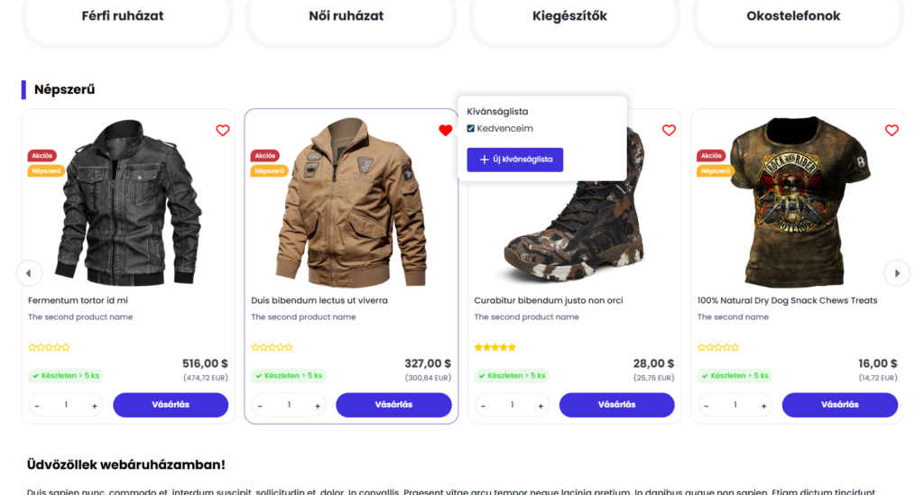kedvenceim Eshop gyorsan hozzáadás